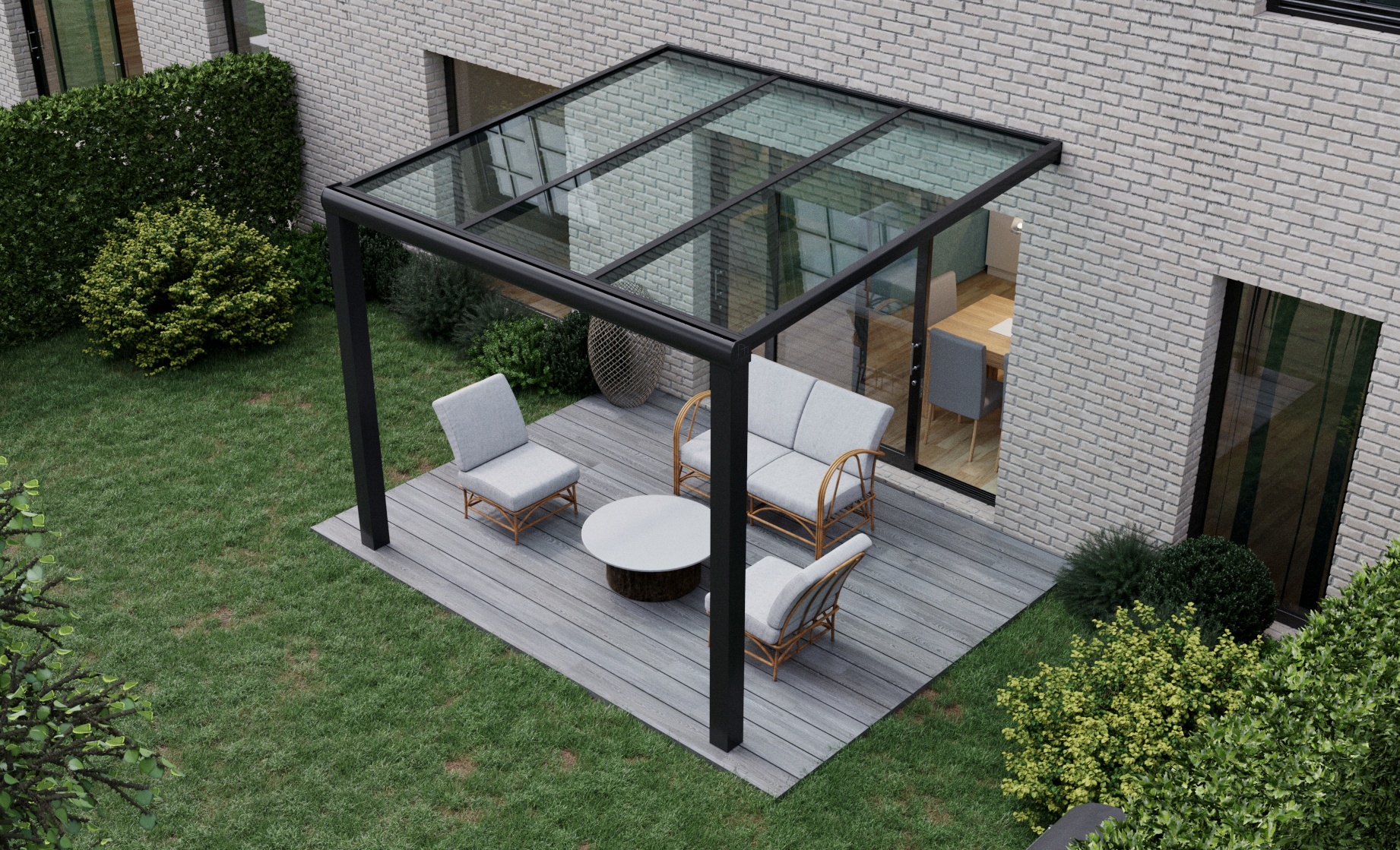 Aluminium veranda B600 x D300 - Mat antraciet - Helder glas