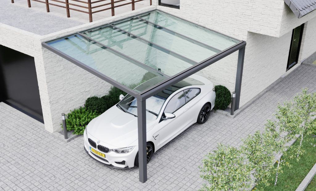 Aluminium Carport | Veranda City | Carport laten plaatsen - Zwart staal - Zwart dak - Voorkant